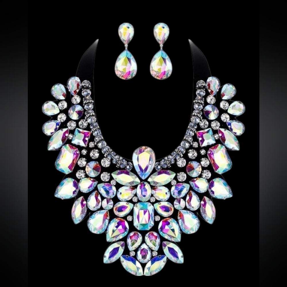 Exotic AB Multicolor Bejeweled Gothic Romance Collar Necklace